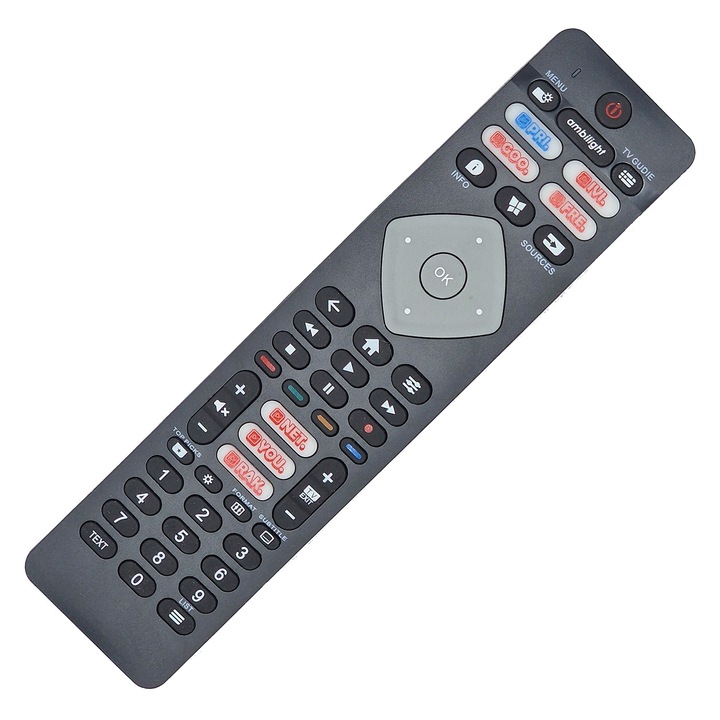 Telecomanda KNTECH®, CRC2507 universala cu infrarosu pentru TV/LED PHILIPS 4K cu Ambilight, Netflix, Rakuten Primevideo, Yahoo