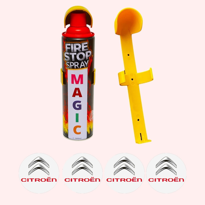 Stingator extinctor spray cu suport de prindere, Auto, Birou, Locuinte, Spatii Comerciale, Magic, capacitate 1000 ml, 4 Stickere auto cu Citroen