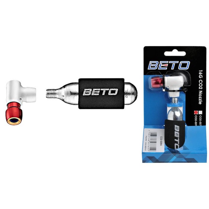 Pompa CO2 Beto, manuală, aluminiu, 110mm, multicolor, pentru anvelope Tubeless Ready