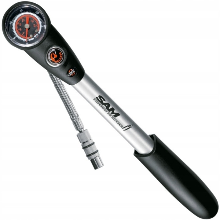 Помпа за амортисьори SKS SAM, алуминиева, прецизен манометър, 22 бара, 27 см, черна