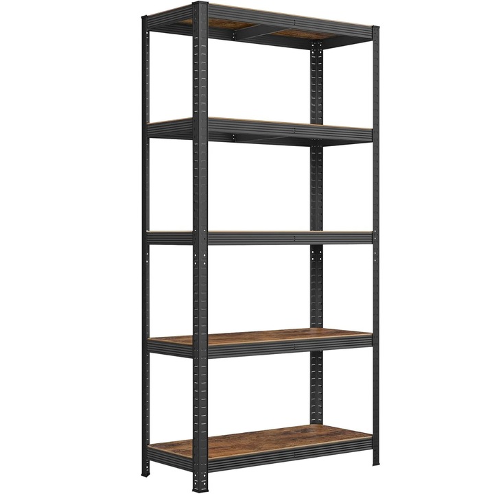 Moduláris fémvázas polc tároláshoz, 5 polc, 180x90x40 cm, 875 kg teherbírás, rozsdás barna
