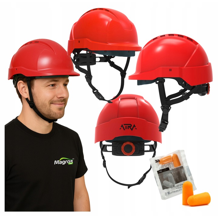 Casca de protecție Protekt ATRA 10V, roșie, ventilată, ajustabilă, 51-63 cm