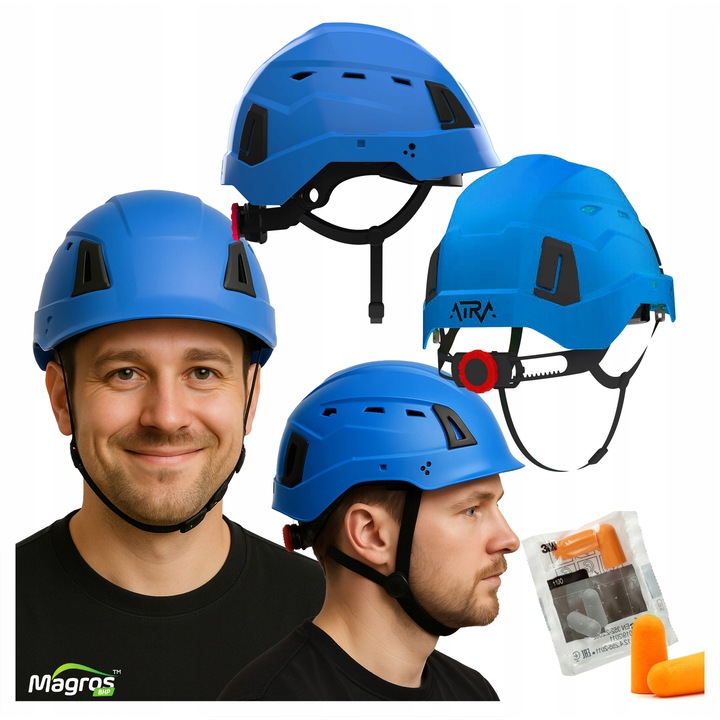 Casca de protecție industrială Protekt ATRA 40V, albastră, ABS, ventilată, 51-63 cm