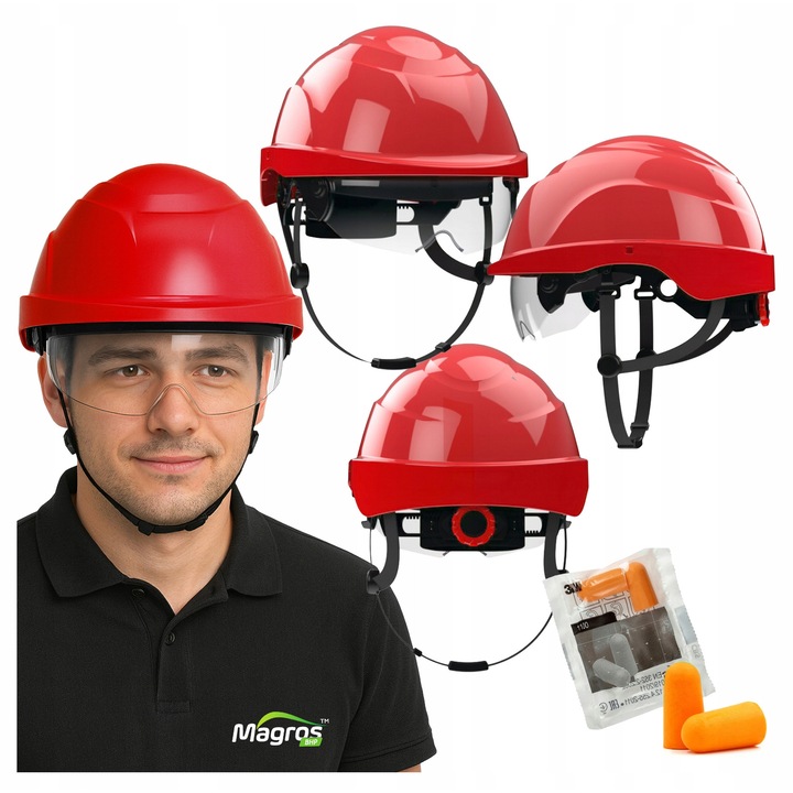 Casca de protecție industrială Protekt Atra 20, roșie, electroizolantă, reglaj 51-63 cm, rezistentă la -30C