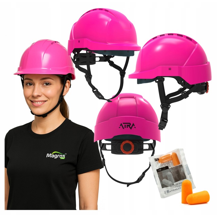 Casca de protecție Protekt ATRA 10V, roz, reglabilă, ventilată, ABS