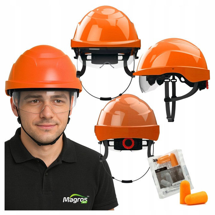 Casca de protecție Protekt ATRA 20, electroizolantă, portocalie, cu vizieră interioară, 51-63 cm