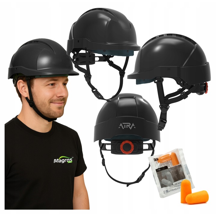 Casca de protecție Protekt ATRA 10V, neagră, reglabile 51-63cm, ABS, cu 10 orificii de ventilație