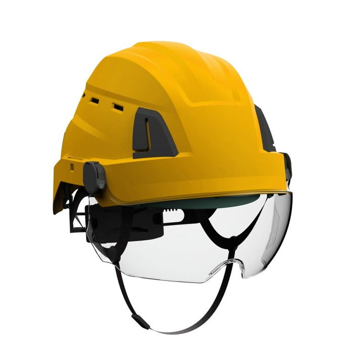 Casca de protectie Protekt ATRA 40V, galben, ventilata, cu viziera S41