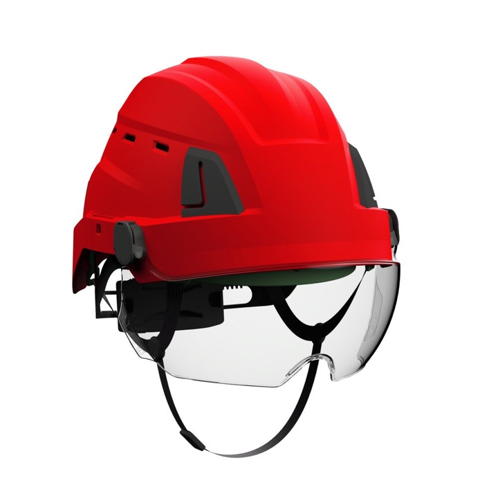 Casca de protectie Protekt ATRA 40V ventilata cu viziera S41, rosu, 51-63 cm