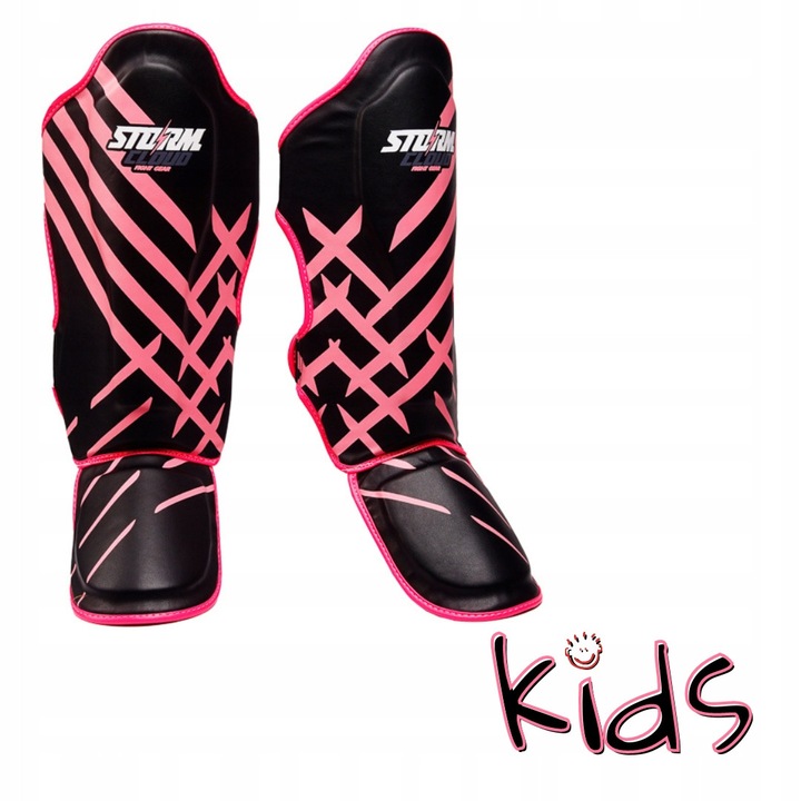 Protecții picioare și tibii copii Storm Cloud Lynx, negru-roz, L, piele ecologică, ușor de curățat