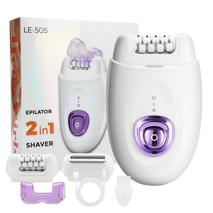 Епилатор за жени, 3 приставки, 32 пинсети, 2 скорости, миеща се епилираща глава, оборудван с LED осветление, USB зареждане, тример 2-в-1 за лице, крайници, подмишници и бикини зона, бял