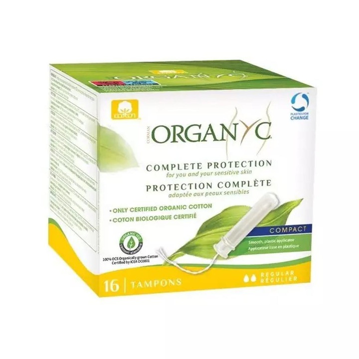 Set 2 x Tampoane Regular din Bumbac Organic, cu Aplicator 16 Bucati, Organyc
