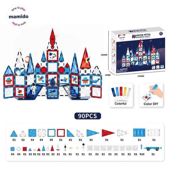 Mamido Set de constructie magnetica spatiala 90 de piese set DIY Arta pentru ferestre MT1478