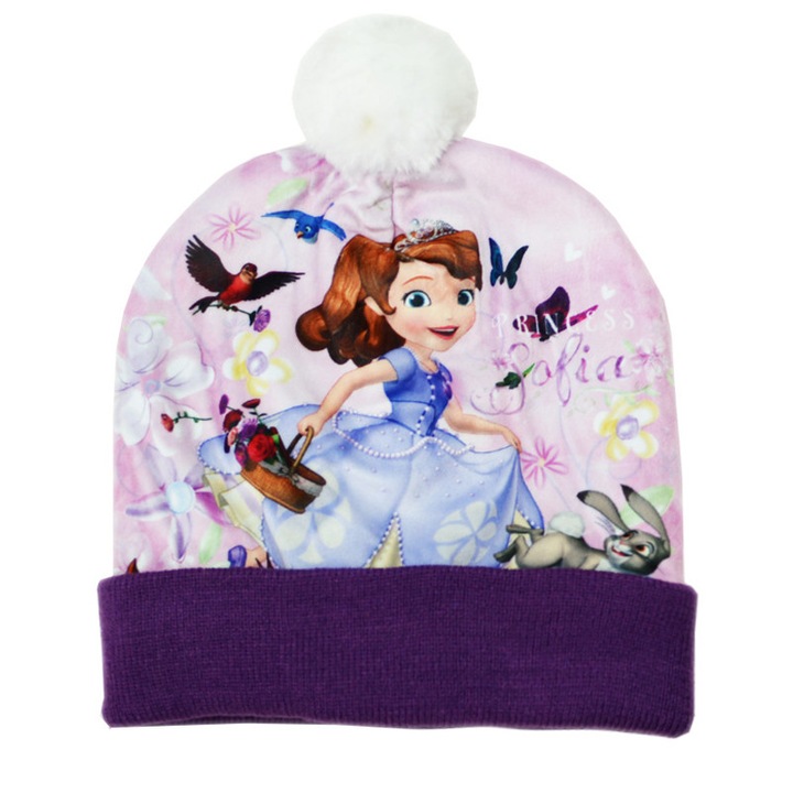 Caciulă copii, Printesa Sofia, mov deschis, 5-6 ani, material plus