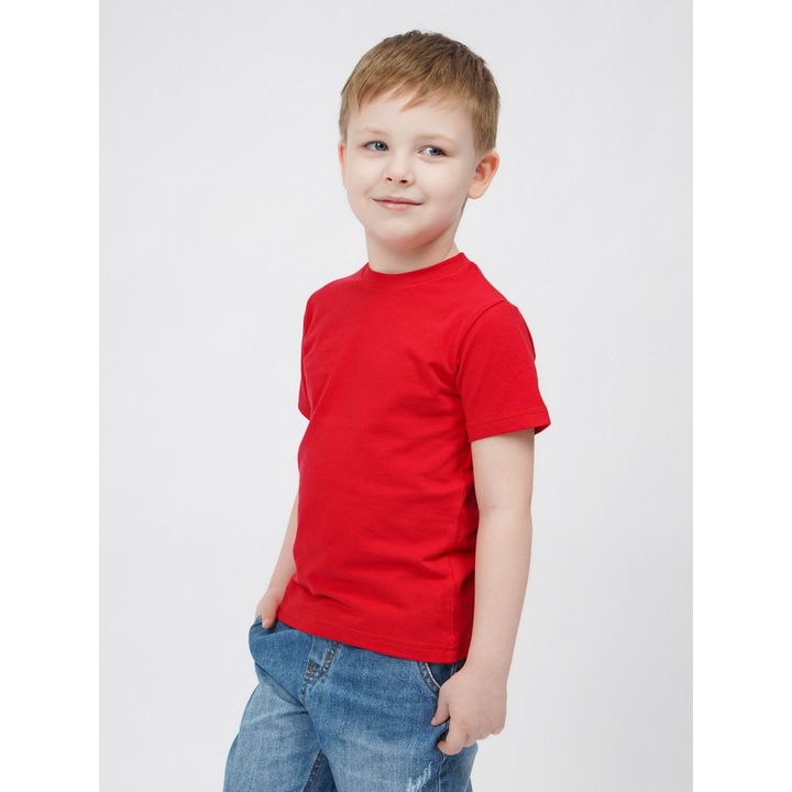 Sportos póló gyerekeknek, Mod Kids, 116, piros, pamut, laza és kényelmes szabás, kerek nyak, puha és kellemes tapintású, légáteresztő, bőrbarát, kiváló minőségű, mindennapi használatra, fizikai aktivitáshoz