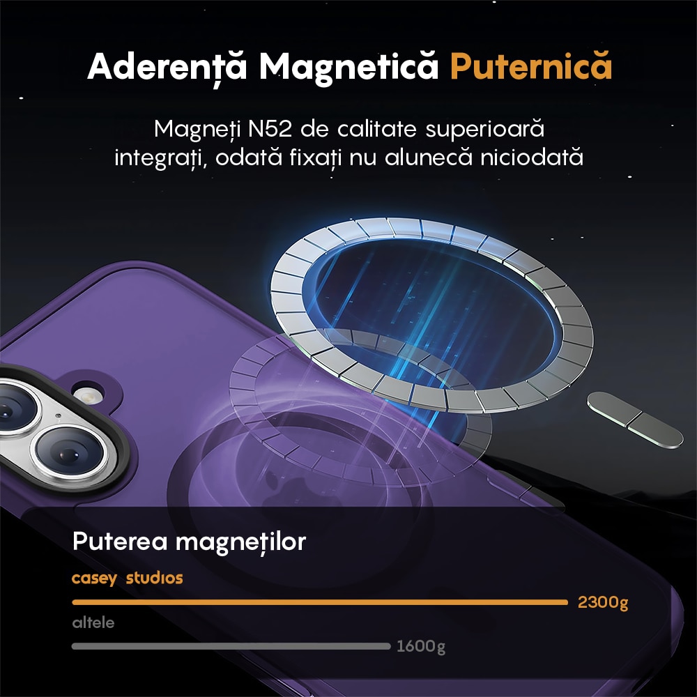 Husa compatibila cu Incarcare Magsafe pentru Apple iPhone 17, CASEY STUDIOS™, de Protectie, Slim, pentru Incarcare Wireless, Margini Ridicate pentru Protectia Ecranului si a Camerelor, Mov Inchis