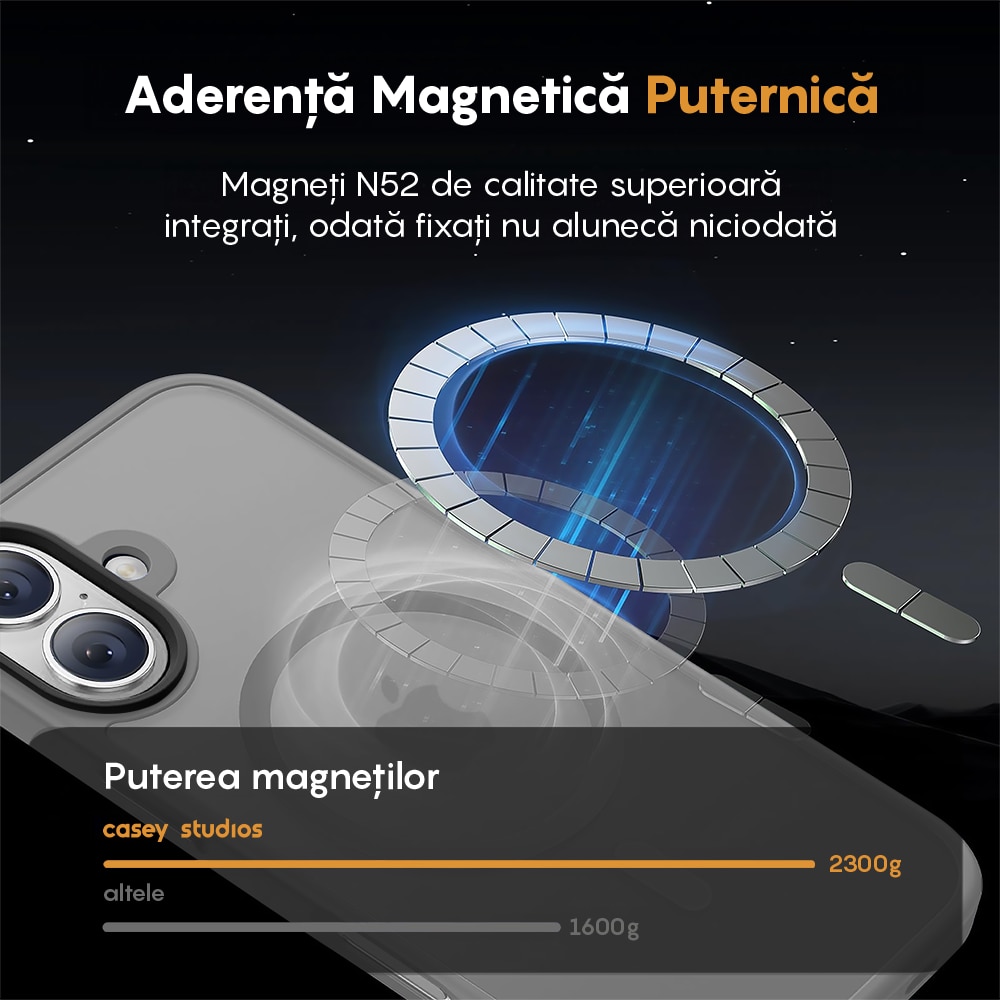 Husa compatibila cu Incarcare Magsafe pentru Apple iPhone 17, CASEY STUDIOS™, de Protectie, Slim, pentru Incarcare Wireless, Margini Ridicate pentru Protectia Ecranului si a Camerelor, Gri Deschis