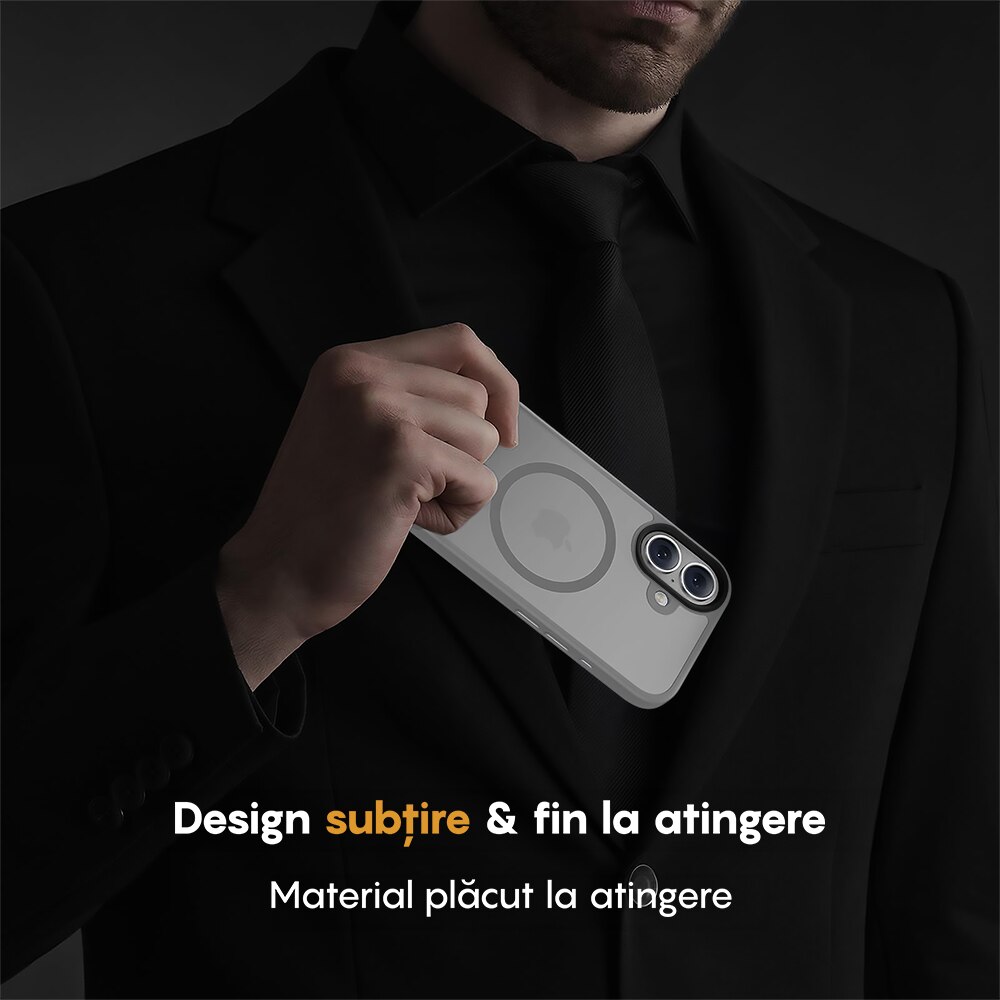 Husa compatibila cu Incarcare Magsafe pentru Apple iPhone 17, CASEY STUDIOS™, de Protectie, Slim, pentru Incarcare Wireless, Margini Ridicate pentru Protectia Ecranului si a Camerelor, Gri Deschis
