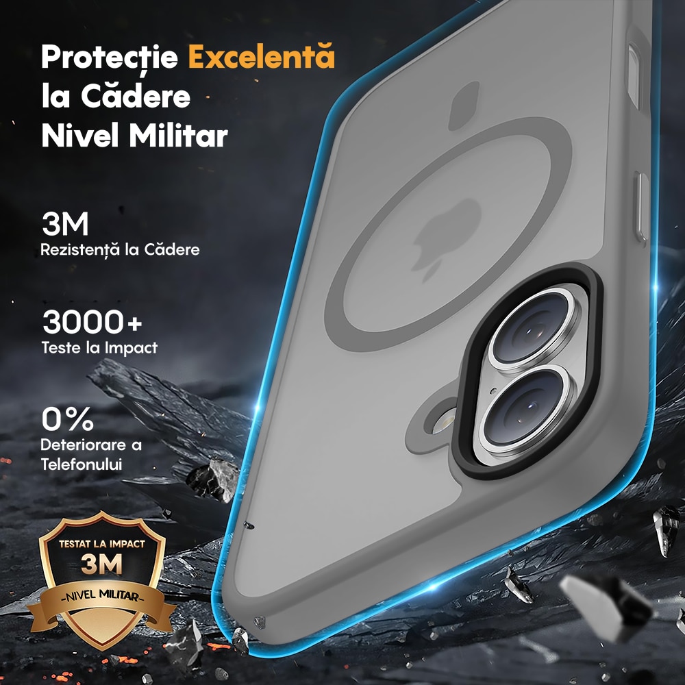 Husa compatibila cu Incarcare Magsafe pentru Apple iPhone 17, CASEY STUDIOS™, de Protectie, Slim, pentru Incarcare Wireless, Margini Ridicate pentru Protectia Ecranului si a Camerelor, Gri Deschis