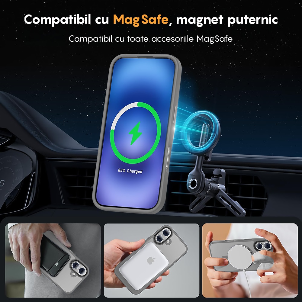 Husa compatibila cu Incarcare Magsafe pentru Apple iPhone 17, CASEY STUDIOS™, de Protectie, Slim, pentru Incarcare Wireless, Margini Ridicate pentru Protectia Ecranului si a Camerelor, Gri Deschis