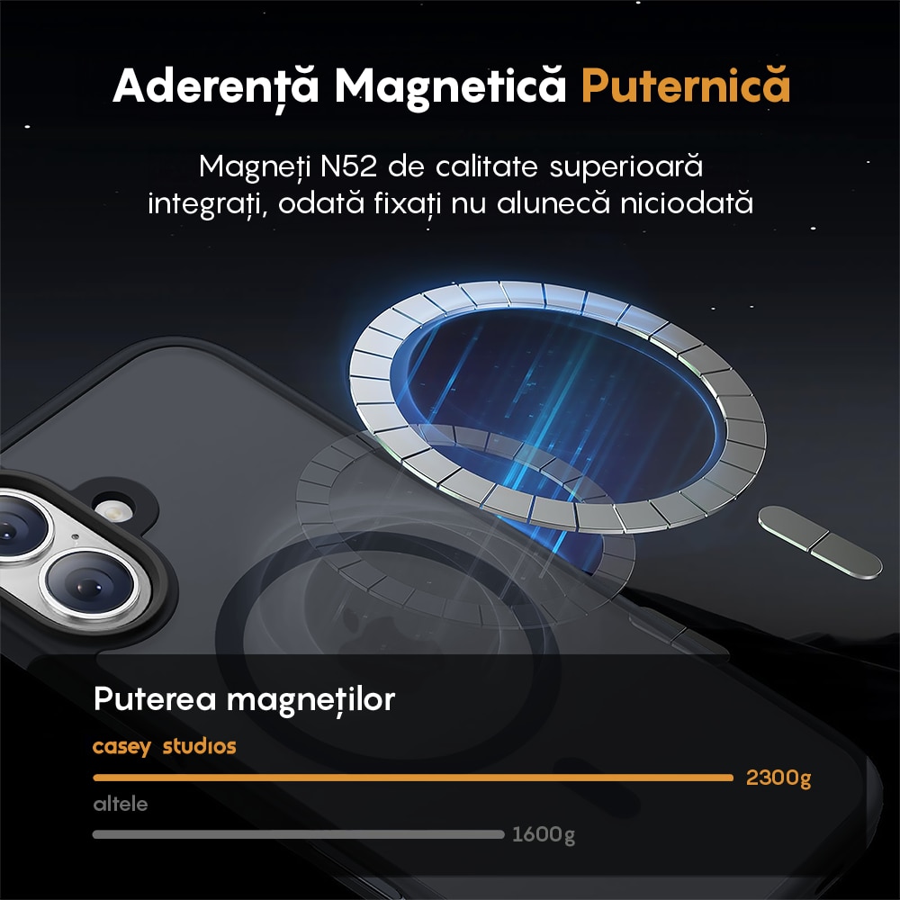 Husa compatibila cu Incarcare Magsafe pentru Apple iPhone 17, CASEY STUDIOS™, de Protectie, Slim, pentru Incarcare Wireless, Margini Ridicate pentru Protectia Ecranului si a Camerelor, Negru