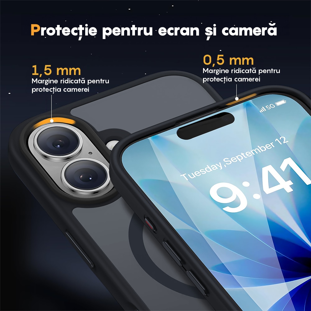 Husa compatibila cu Incarcare Magsafe pentru Apple iPhone 17, CASEY STUDIOS™, de Protectie, Slim, pentru Incarcare Wireless, Margini Ridicate pentru Protectia Ecranului si a Camerelor, Negru