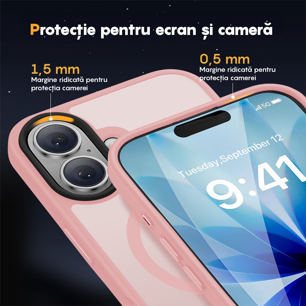 Husa compatibila cu Incarcare Magsafe pentru Apple iPhone 17, CASEY STUDIOS™, de Protectie, Slim, pentru Incarcare Wireless, Margini Ridicate pentru Protectia Ecranului si a Camerelor, Roz