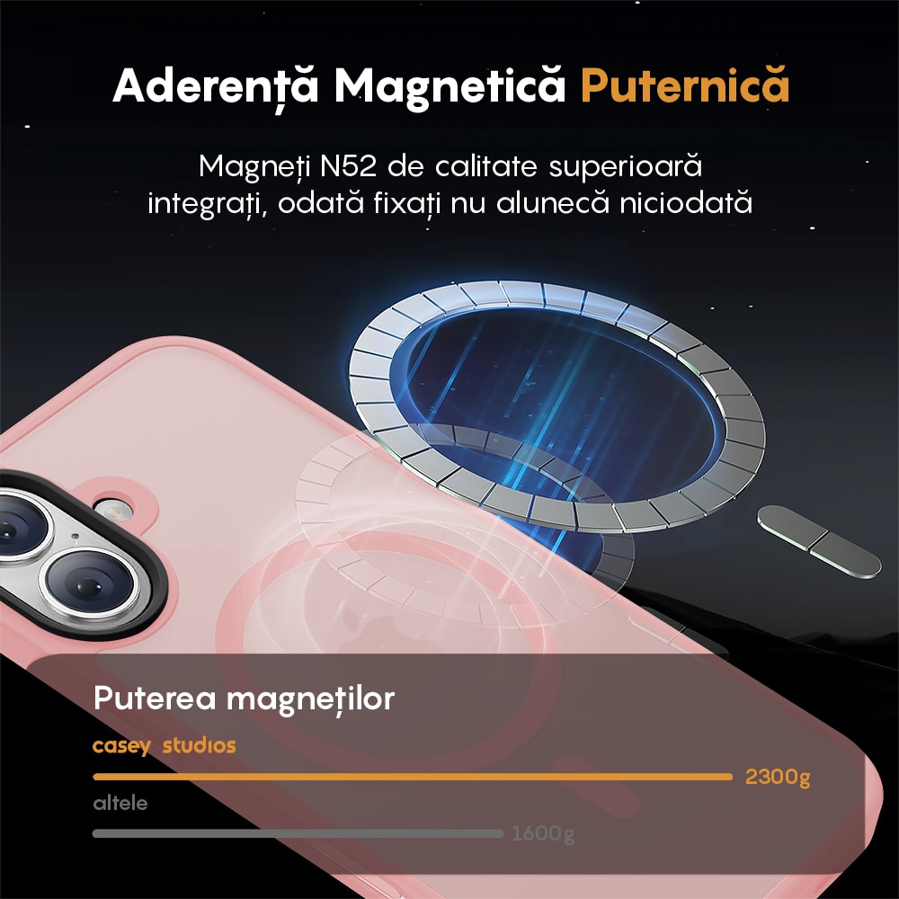 Husa compatibila cu Incarcare Magsafe pentru Apple iPhone 17, CASEY STUDIOS™, de Protectie, Slim, pentru Incarcare Wireless, Margini Ridicate pentru Protectia Ecranului si a Camerelor, Roz