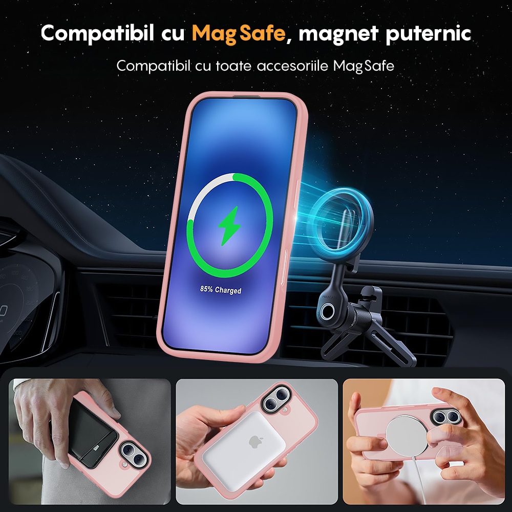 Husa compatibila cu Incarcare Magsafe pentru Apple iPhone 17, CASEY STUDIOS™, de Protectie, Slim, pentru Incarcare Wireless, Margini Ridicate pentru Protectia Ecranului si a Camerelor, Roz