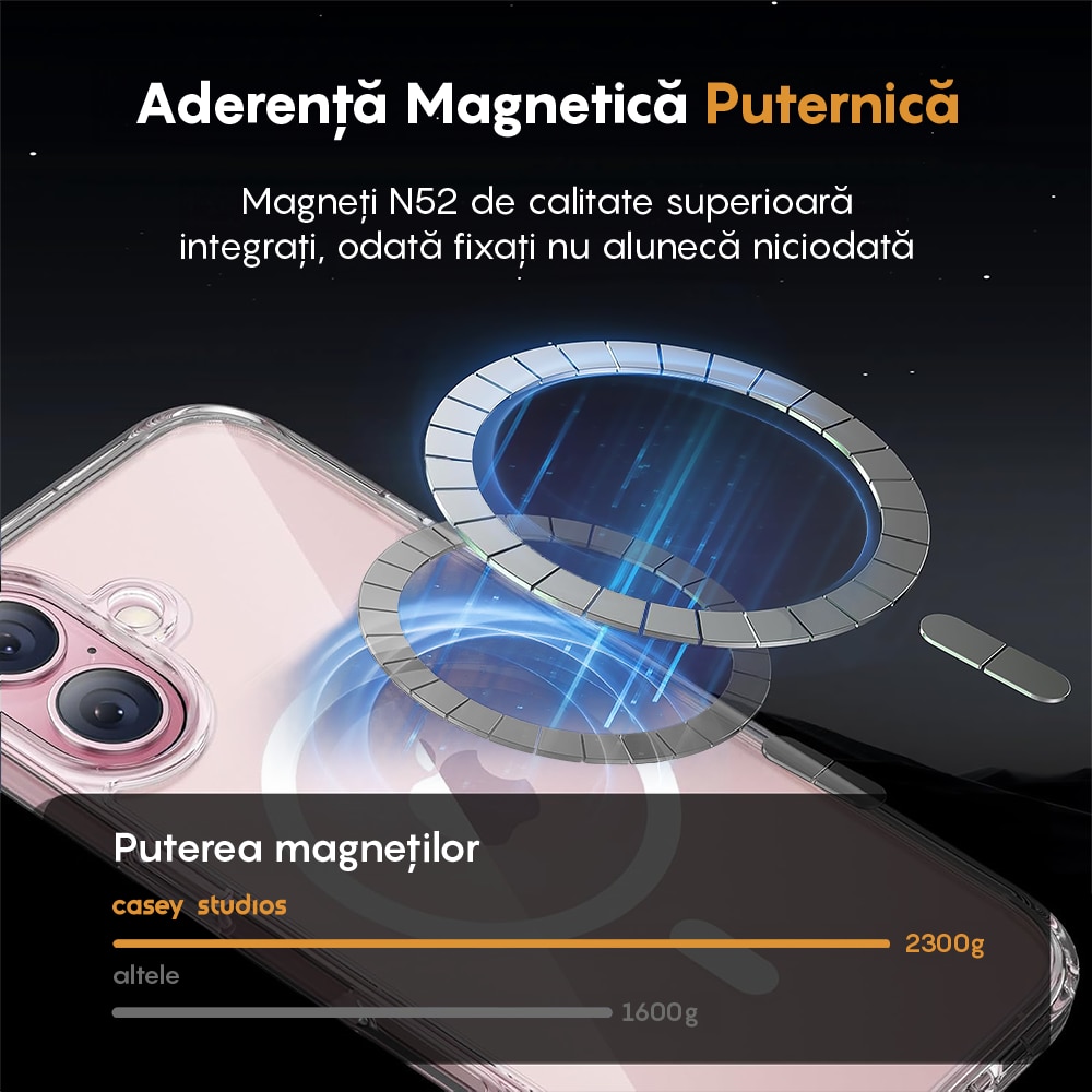 Husa compatibila cu Incarcare Magsafe pentru Apple iPhone 17, CASEY STUDIOS™, de Protectie, Slim, pentru Incarcare Wireless, Margini Ridicate pentru Protectia Ecranului si a Camerelor, Transparent