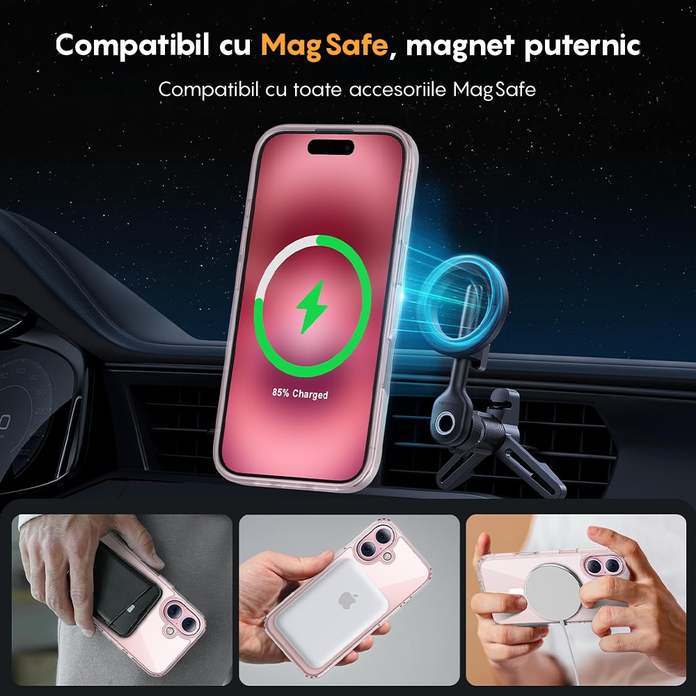 Husa compatibila cu Incarcare Magsafe pentru Apple iPhone 17, CASEY STUDIOS™, de Protectie, Slim, pentru Incarcare Wireless, Margini Ridicate pentru Protectia Ecranului si a Camerelor, Transparent