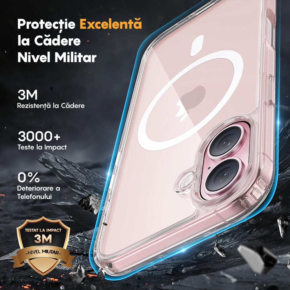 Husa compatibila cu Incarcare Magsafe pentru Apple iPhone 17, CASEY STUDIOS™, de Protectie, Slim, pentru Incarcare Wireless, Margini Ridicate pentru Protectia Ecranului si a Camerelor, Transparent