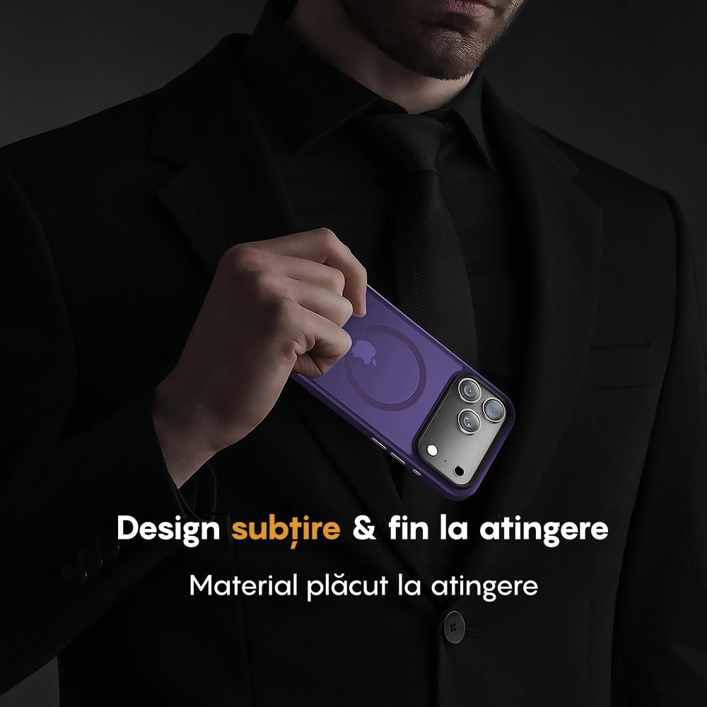 Husa compatibila cu Incarcare Magsafe pentru Apple iPhone 17 Pro, CASEY STUDIOS™, de Protectie, Slim, pentru Incarcare Wireless, Margini Ridicate pentru Protectia Ecranului si a Camerelor, Mov Inchis