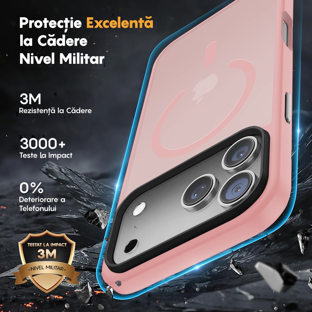 Husa compatibila cu Incarcare Magsafe pentru Apple iPhone 17 Pro Max, CASEY STUDIOS™, de Protectie, Slim, pentru Incarcare Wireless, Margini Ridicate pentru Protectia Ecranului si a Camerelor, Roz
