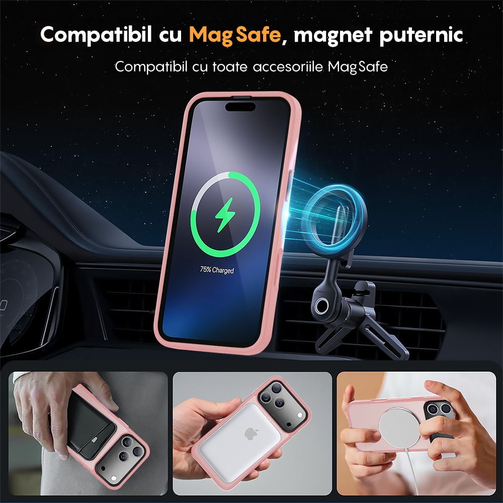 Husa compatibila cu Incarcare Magsafe pentru Apple iPhone 17 Pro Max, CASEY STUDIOS™, de Protectie, Slim, pentru Incarcare Wireless, Margini Ridicate pentru Protectia Ecranului si a Camerelor, Roz