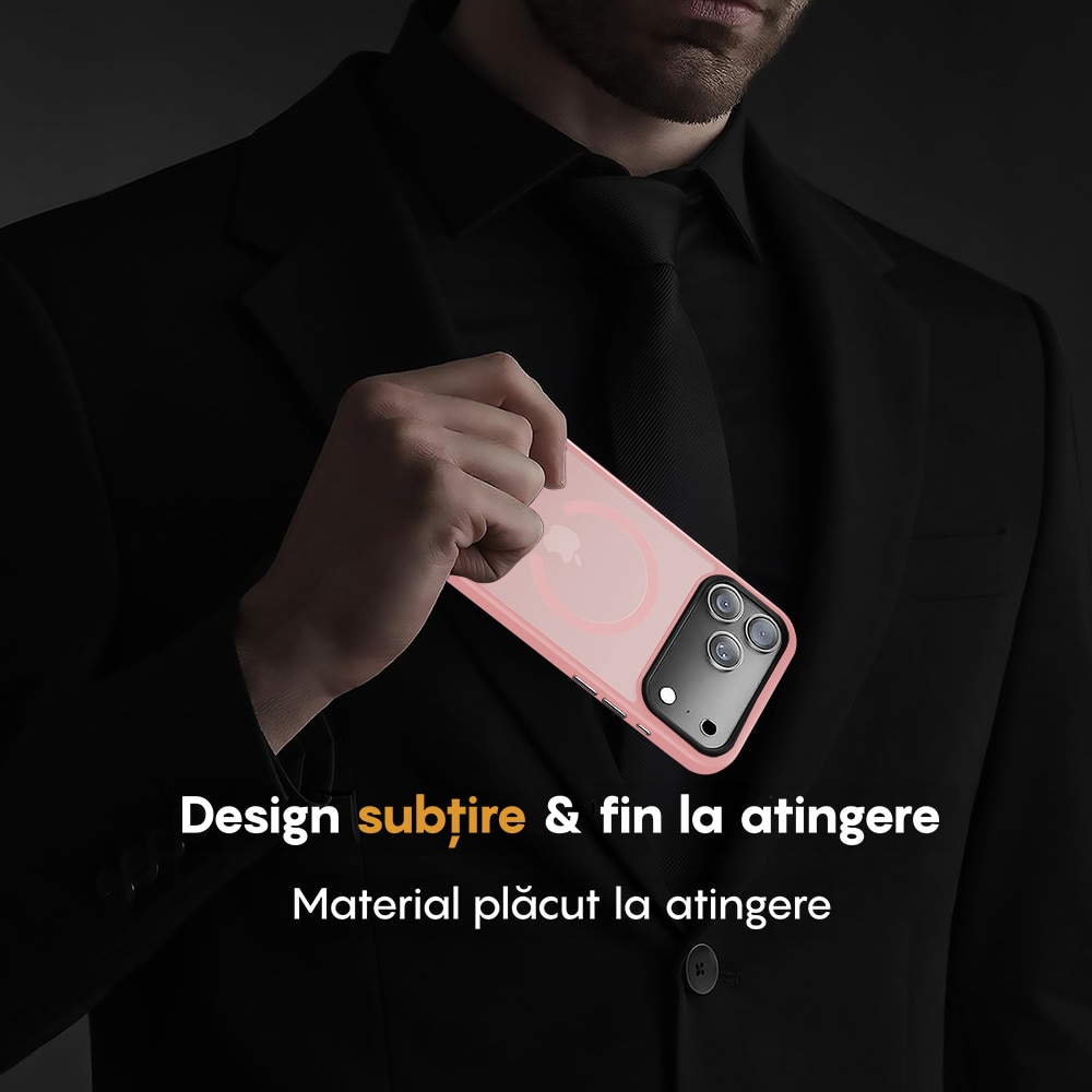 Husa compatibila cu Incarcare Magsafe pentru Apple iPhone 17 Pro Max, CASEY STUDIOS™, de Protectie, Slim, pentru Incarcare Wireless, Margini Ridicate pentru Protectia Ecranului si a Camerelor, Roz
