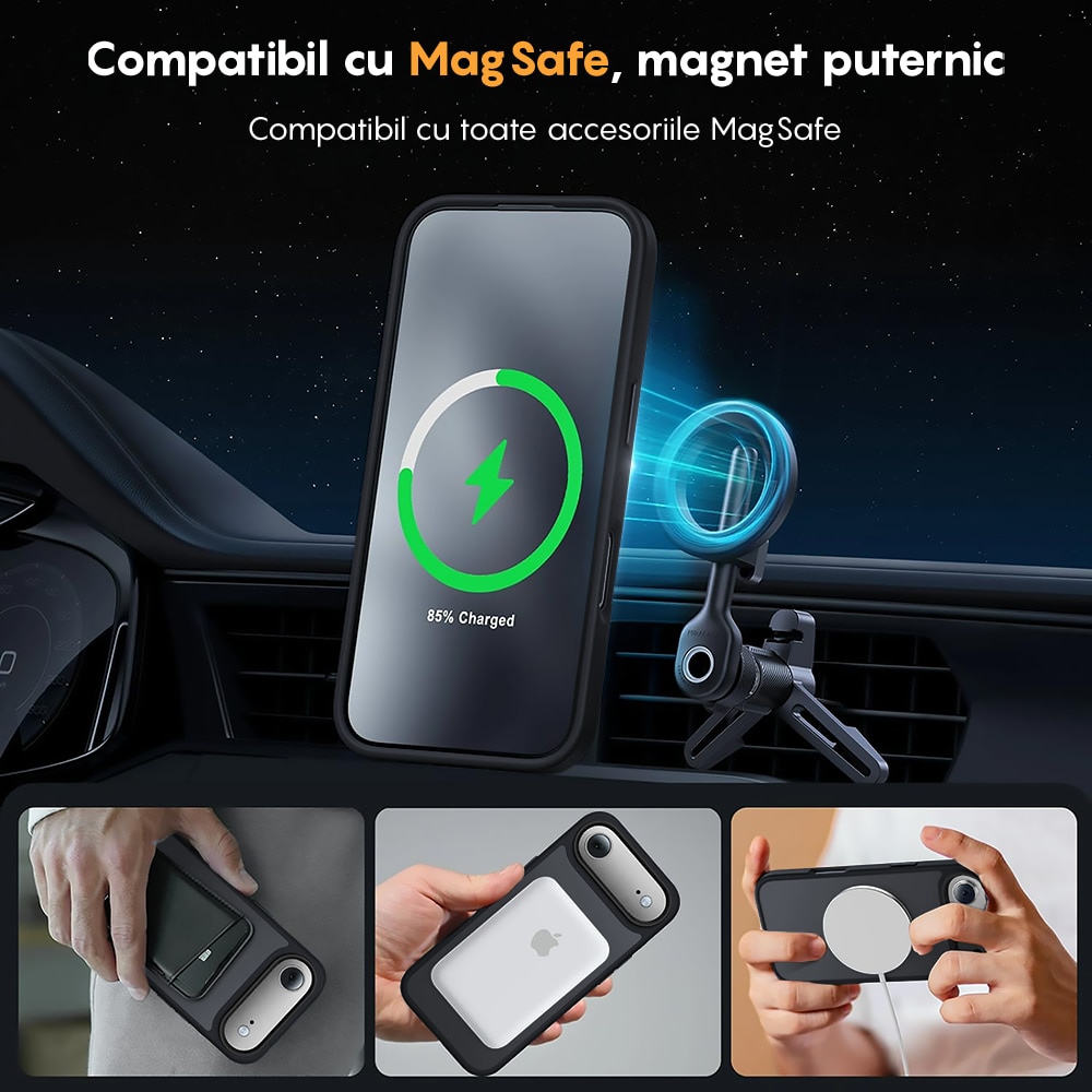 Husa compatibila cu Incarcare Magsafe pentru Apple iPhone 17 Air, CASEY STUDIOS™, de Protectie, Slim, pentru Incarcare Wireless, Margini Ridicate pentru Protectia Ecranului si a Camerelor, Negru