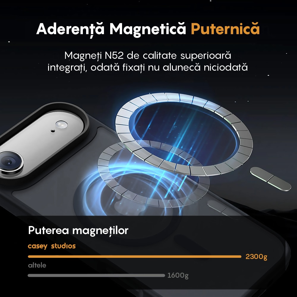 Husa compatibila cu Incarcare Magsafe pentru Apple iPhone 17 Air, CASEY STUDIOS™, de Protectie, Slim, pentru Incarcare Wireless, Margini Ridicate pentru Protectia Ecranului si a Camerelor, Negru