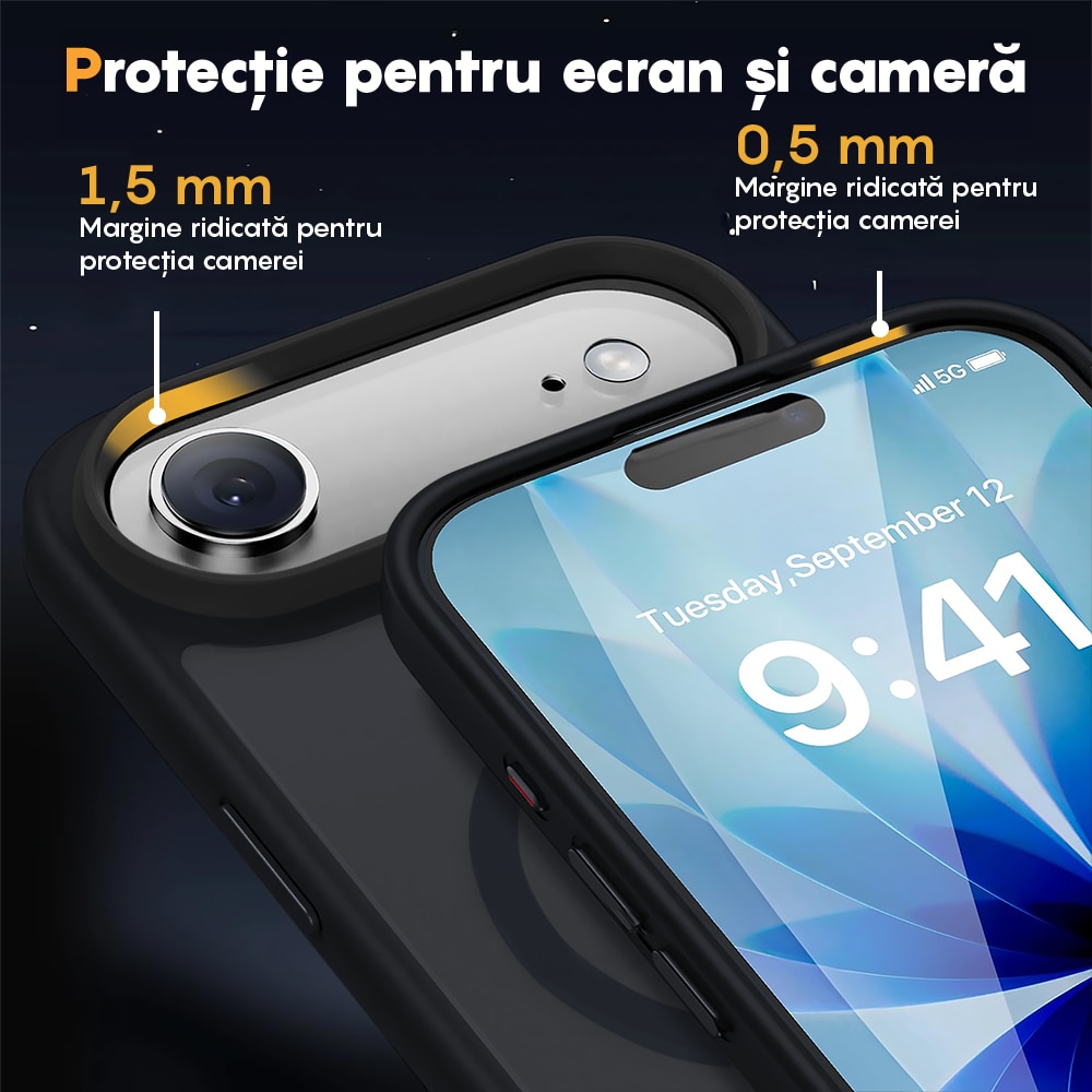 Husa compatibila cu Incarcare Magsafe pentru Apple iPhone 17 Air, CASEY STUDIOS™, de Protectie, Slim, pentru Incarcare Wireless, Margini Ridicate pentru Protectia Ecranului si a Camerelor, Negru