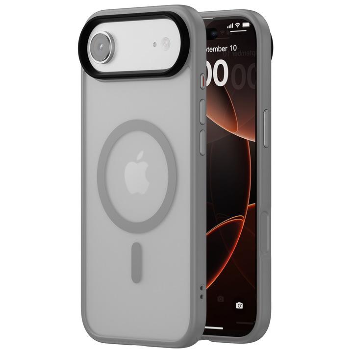 Husa compatibila cu Incarcare Magsafe pentru Apple iPhone 17 Air, CASEY STUDIOS™, de Protectie, Slim, pentru Incarcare Wireless, Margini Ridicate pentru Protectia Ecranului si a Camerelor, Gri Deschis