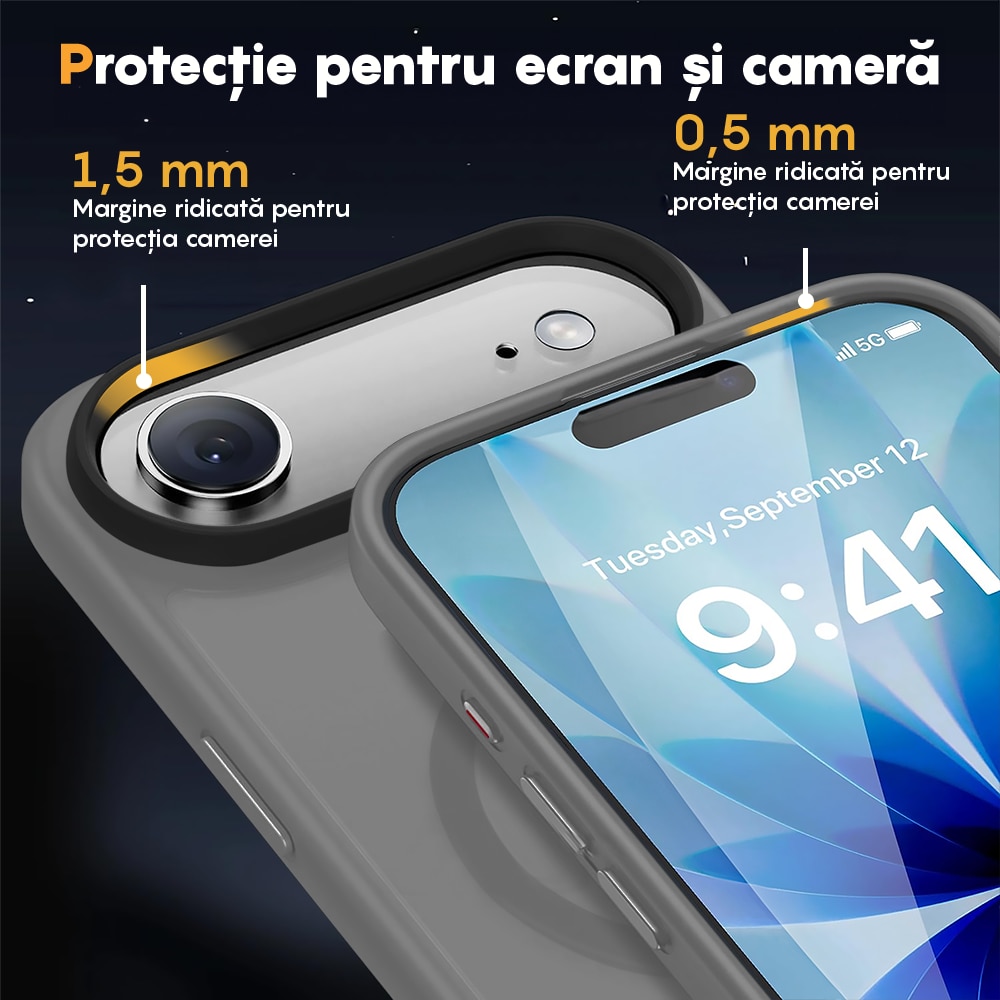 Husa compatibila cu Incarcare Magsafe pentru Apple iPhone 17 Air, CASEY STUDIOS™, de Protectie, Slim, pentru Incarcare Wireless, Margini Ridicate pentru Protectia Ecranului si a Camerelor, Gri Deschis