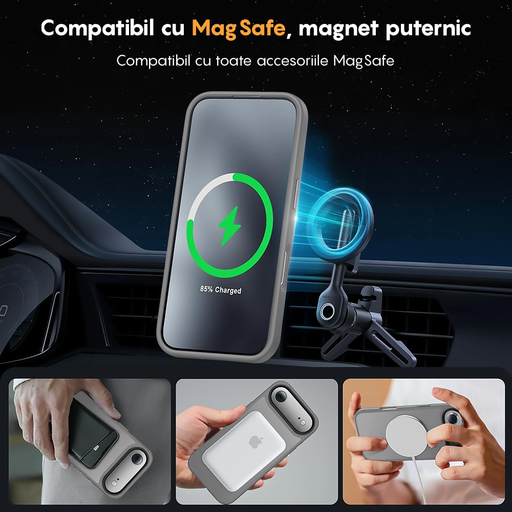 Husa compatibila cu Incarcare Magsafe pentru Apple iPhone 17 Air, CASEY STUDIOS™, de Protectie, Slim, pentru Incarcare Wireless, Margini Ridicate pentru Protectia Ecranului si a Camerelor, Gri Deschis