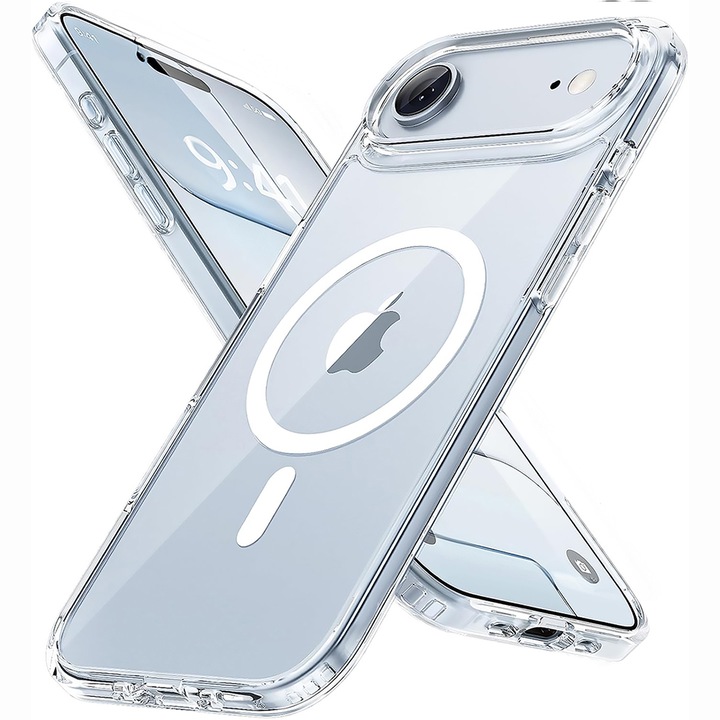 Husa compatibila cu Incarcare Magsafe pentru Apple iPhone 17 Air, CASEY STUDIOS™, pentru Incarcare Wireless, Margini Ridicate pentru Protectia Ecranului si a Camerelor, Transparent