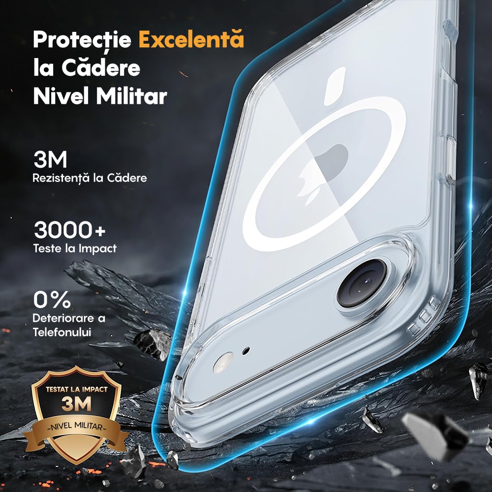 Husa compatibila cu Incarcare Magsafe pentru Apple iPhone 17 Air, CASEY STUDIOS™, pentru Incarcare Wireless, Margini Ridicate pentru Protectia Ecranului si a Camerelor, Transparent