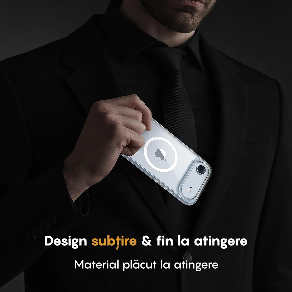 Husa compatibila cu Incarcare Magsafe pentru Apple iPhone 17 Air, CASEY STUDIOS™, pentru Incarcare Wireless, Margini Ridicate pentru Protectia Ecranului si a Camerelor, Transparent
