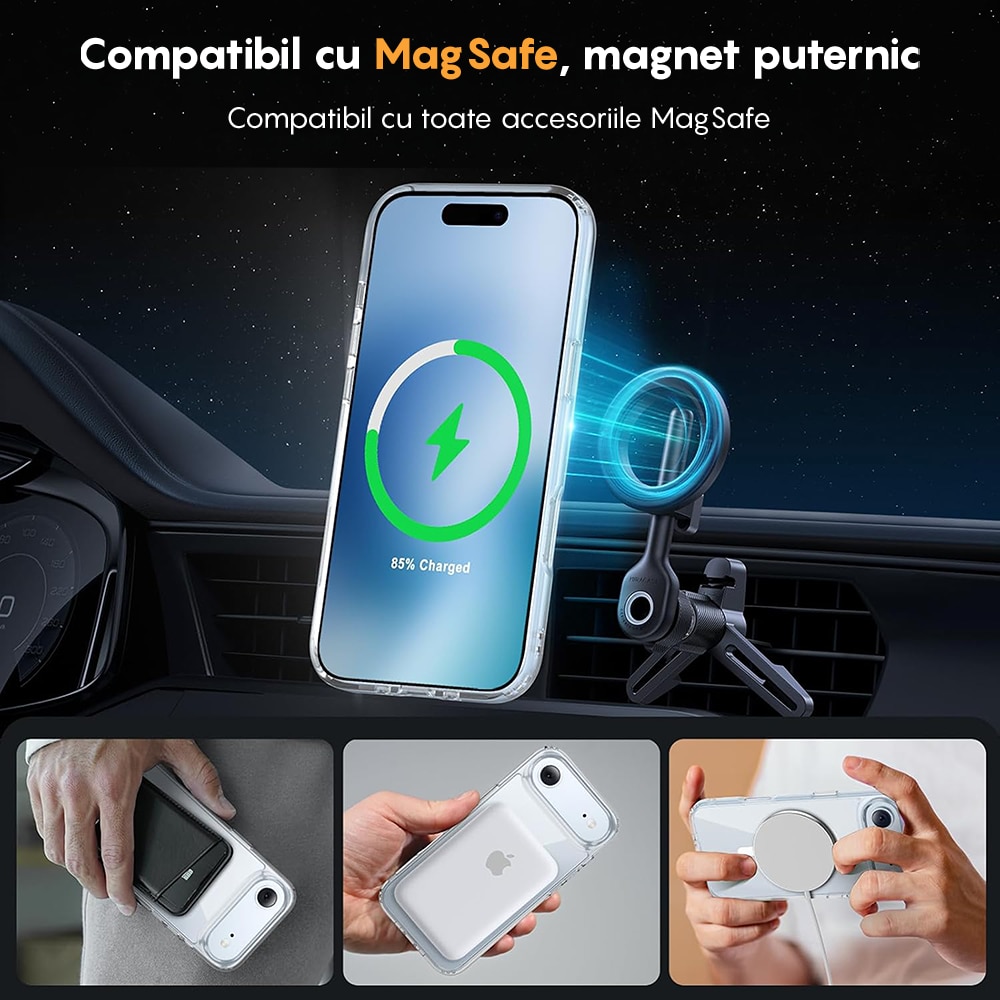 Husa compatibila cu Incarcare Magsafe pentru Apple iPhone 17 Air, CASEY STUDIOS™, pentru Incarcare Wireless, Margini Ridicate pentru Protectia Ecranului si a Camerelor, Transparent