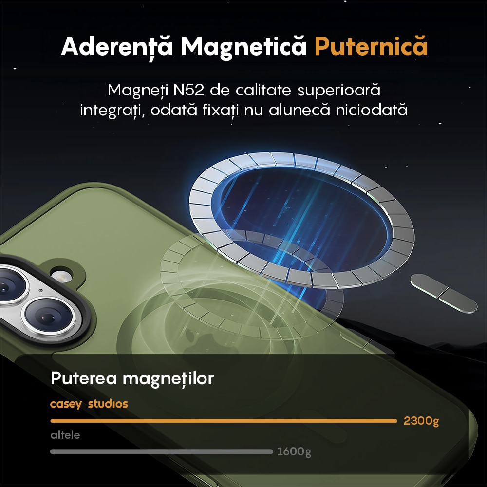 Husa compatibila cu Incarcare Magsafe pentru Apple iPhone 17, CASEY STUDIOS™, de Protectie, Slim, pentru Incarcare Wireless, Margini Ridicate pentru Protectia Ecranului si a Camerelor, Verde Deschis