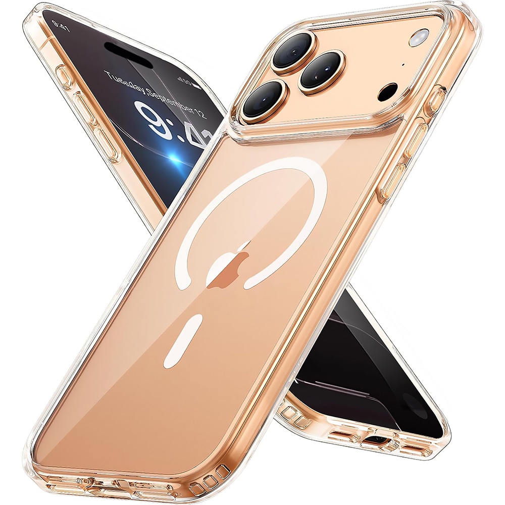 Husa compatibila cu Incarcare Magsafe pentru Apple iPhone 17 Pro Max, CASEY STUDIOS™, de Protectie, Slim, pentru Incarcare Wireless, Margini Ridicate pentru Protectia Ecranului si a Camerelor, Transparent