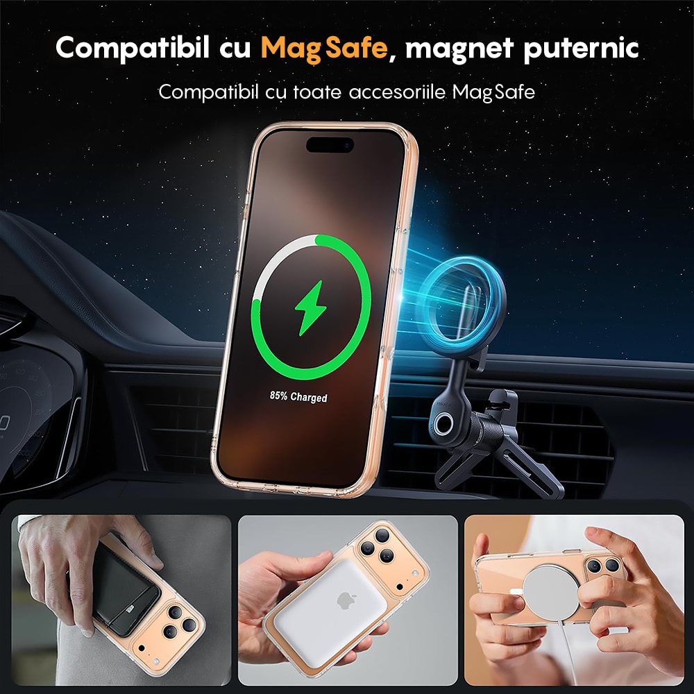 Husa compatibila cu Incarcare Magsafe pentru Apple iPhone 17 Pro Max, CASEY STUDIOS™, de Protectie, Slim, pentru Incarcare Wireless, Margini Ridicate pentru Protectia Ecranului si a Camerelor, Transparent