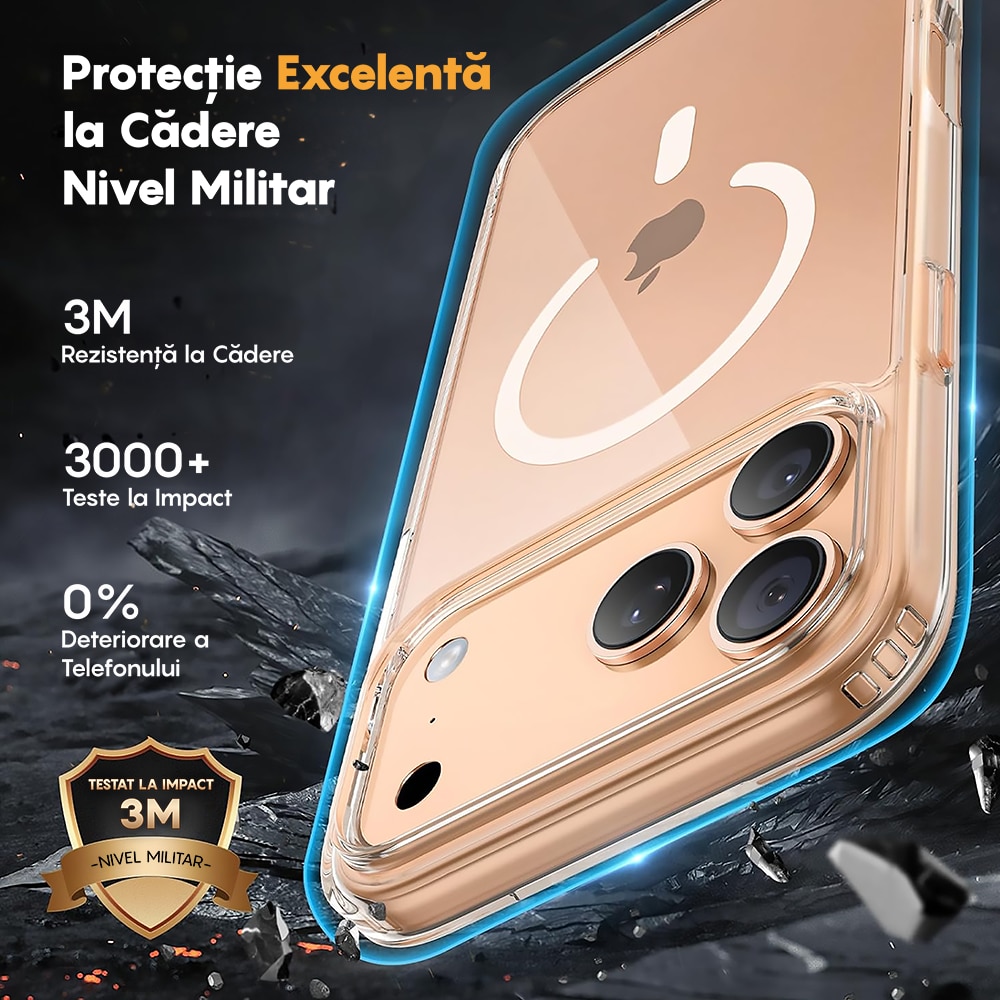Husa compatibila cu Incarcare Magsafe pentru Apple iPhone 17 Pro Max, CASEY STUDIOS™, de Protectie, Slim, pentru Incarcare Wireless, Margini Ridicate pentru Protectia Ecranului si a Camerelor, Transparent